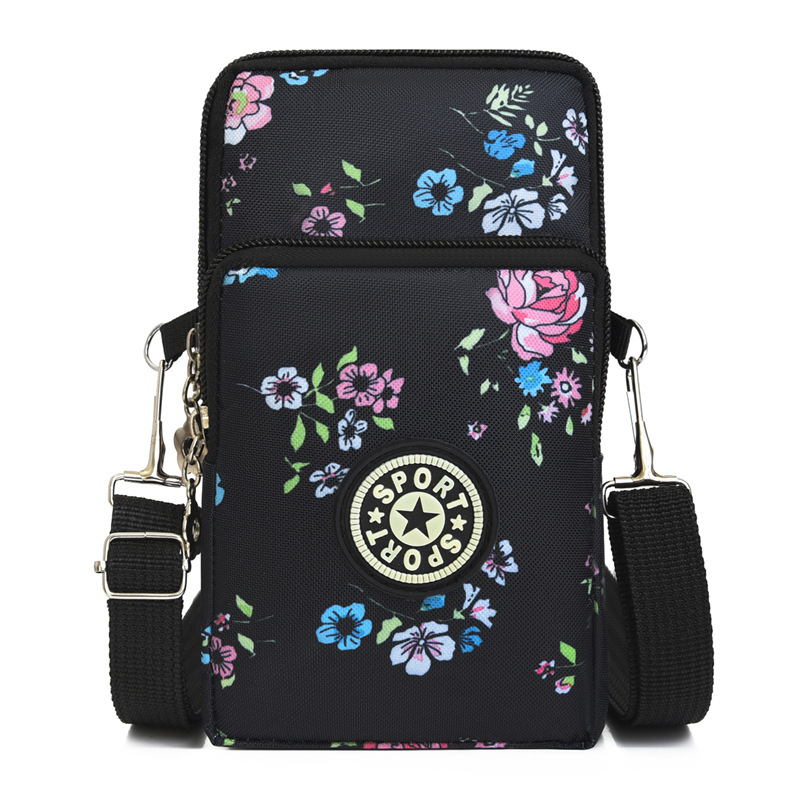 Nylon válltáska cipzárral, függőleges négyzet alakú forma, mobiltelefon zseb, poliészter bélés — városi minimalist stílus mindennapi használatra