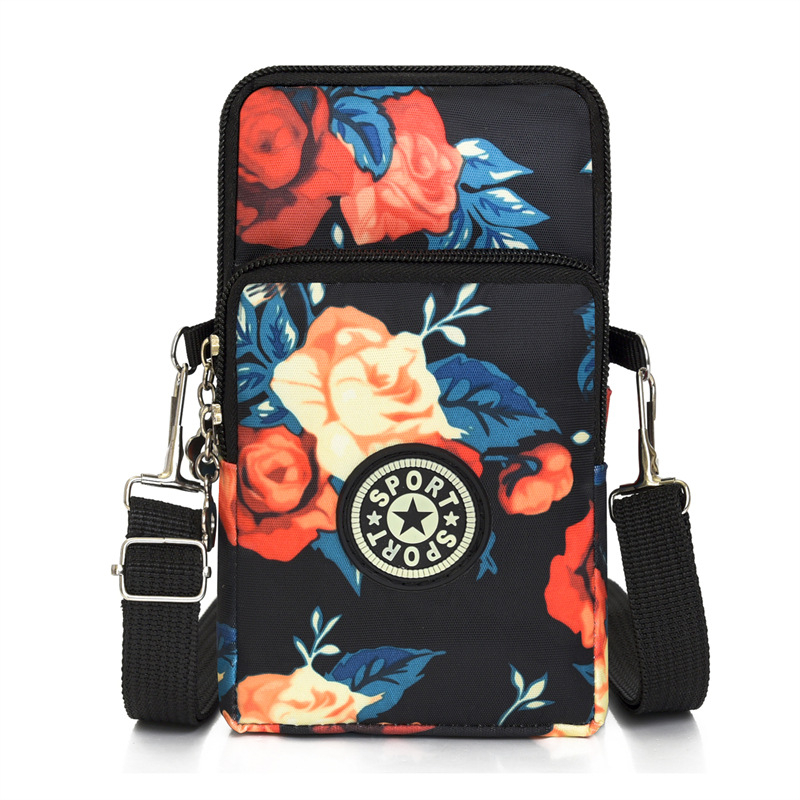 Nylon válltáska cipzárral, függőleges négyzet alakú forma, mobiltelefon zseb, poliészter bélés — városi minimalist stílus mindennapi használatra