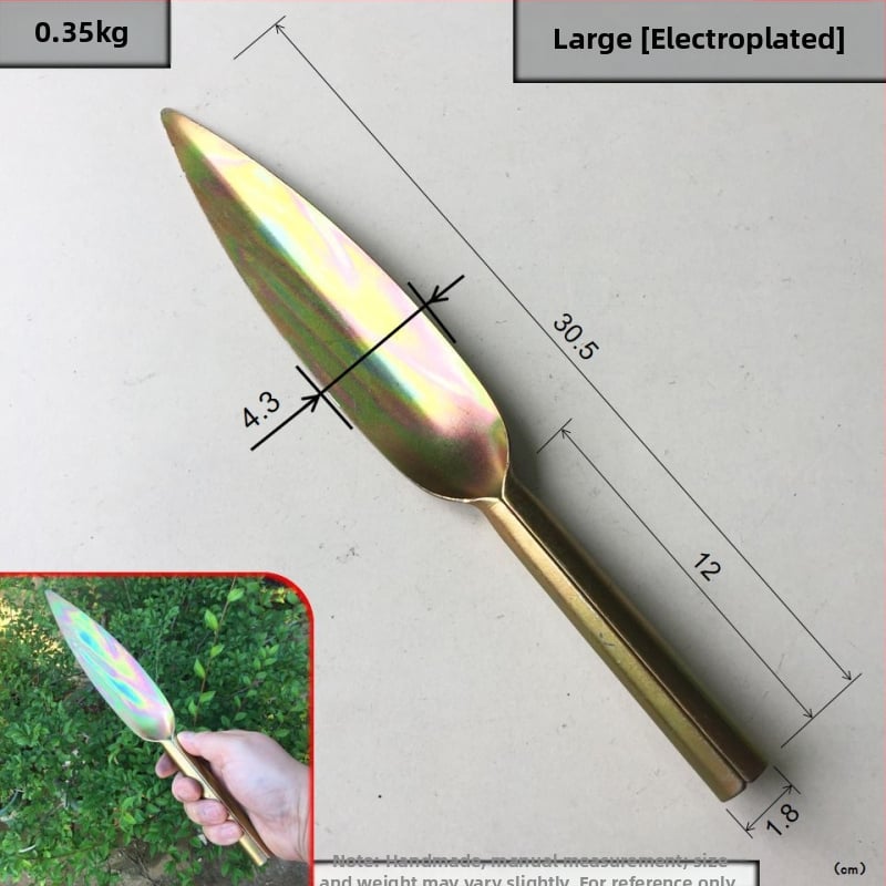 Lopată de plantare cu vârf din oțel carbon și mâner din oțel; lungimea capului 130–185 mm; lățimea capului 38–43 mm.
