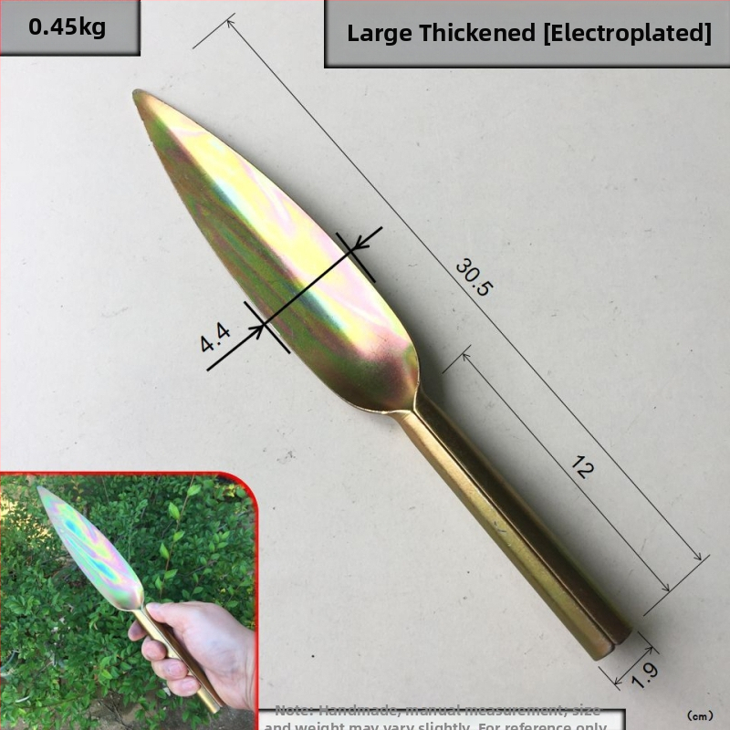 Lopată de plantare cu vârf din oțel carbon și mâner din oțel; lungimea capului 130–185 mm; lățimea capului 38–43 mm.