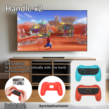 Switch2joycon set de accesorii sportive pentru NS Switch 2 – construcție ABS, 0,3 kg, set de 2 piese; include două mânere, două volane, șase prinderi, două săbii, două crose de golf, două rachete de tenis și două șnururi.