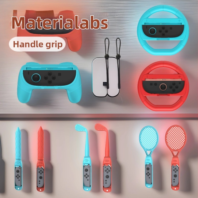 Switch2joycon športový set pre NS Switch 2 – ABS konštrukcia, 0,3 kg, 2-dielny set; obsahuje dve rukoväte, dve volány, šest gripov, dva meče, dve golfové palice, dve tenisové rakety a dve šnúry na zápästie.