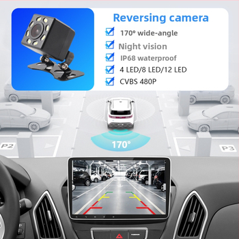 Cameră de mers înapoi pentru automobil, unghi 170°, IP67, iluminare nocturnă cu 12 LED, semnal CVBS, rezoluție 800x480