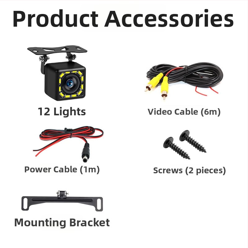 Cameră de mers înapoi pentru automobil, unghi 170°, IP67, iluminare nocturnă cu 12 LED, semnal CVBS, rezoluție 800x480