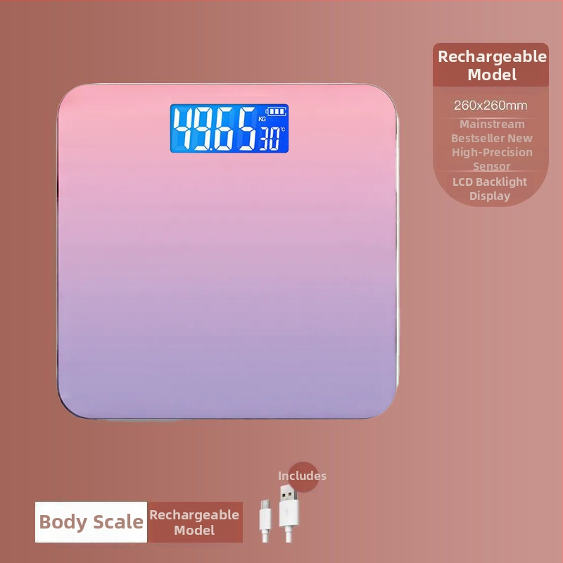 Cântar de uz casnic reîncărcabil pentru greutate și masurarea grăsimii corporale, pentru adulți, cântar digital inteligent cu afișaj gradient, 180 kg capacitate