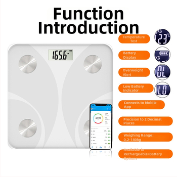 Cântar de greutate cu măsurare a grăsimii, a umidității și a caloriilor; capacitate 180 kg; alimentare cu 2x AAA sau încărcare USB; marca Zongyu