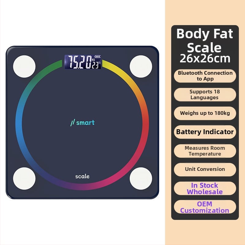 Cântar de greutate cu măsurare a grăsimii, a umidității și a caloriilor; capacitate 180 kg; alimentare cu 2x AAA sau încărcare USB; marca Zongyu