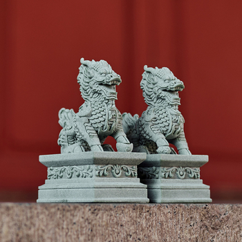 Cuplu de lei păzitori din piatră – ornament de birou pentru Tea Pet și acvariu, stil Chinez Nou