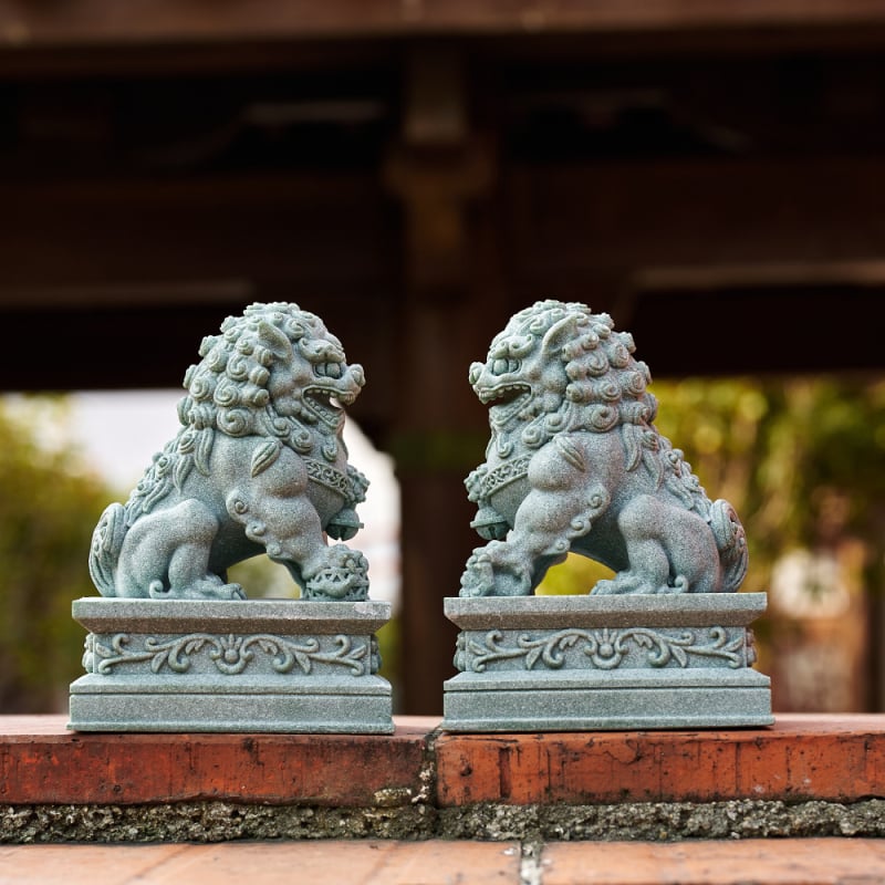 Cuplu de lei păzitori din piatră – ornament de birou pentru Tea Pet și acvariu, stil Chinez Nou