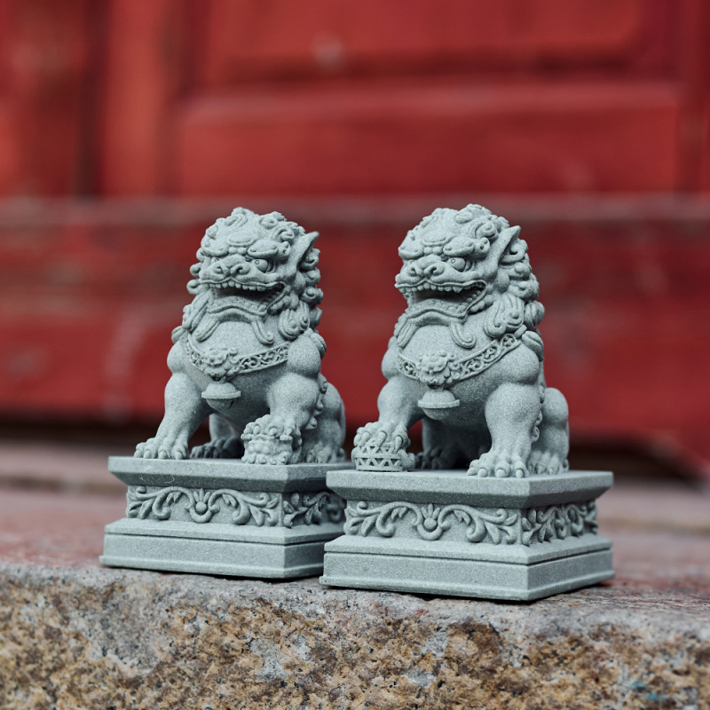 Cuplu de lei păzitori din piatră – ornament de birou pentru Tea Pet și acvariu, stil Chinez Nou