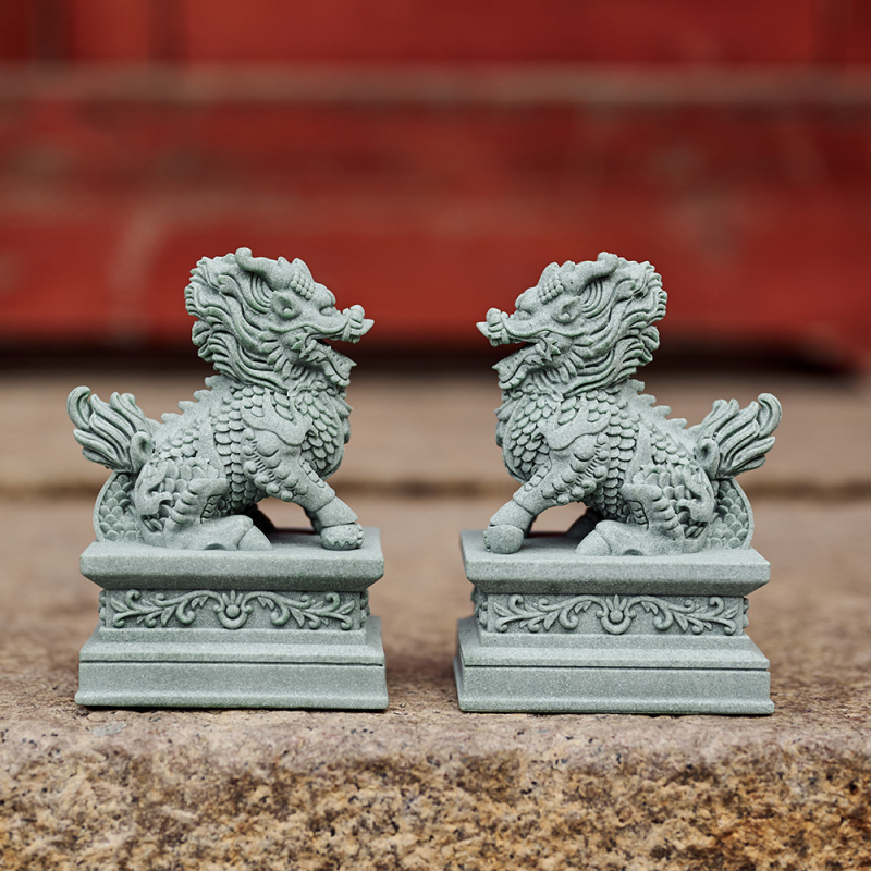 Cuplu de lei păzitori din piatră – ornament de birou pentru Tea Pet și acvariu, stil Chinez Nou