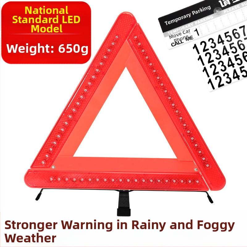 Trīs kāju auto brīdinājuma zīme, trijstūrveida atstarojošs PVC materiāls parkēšanai