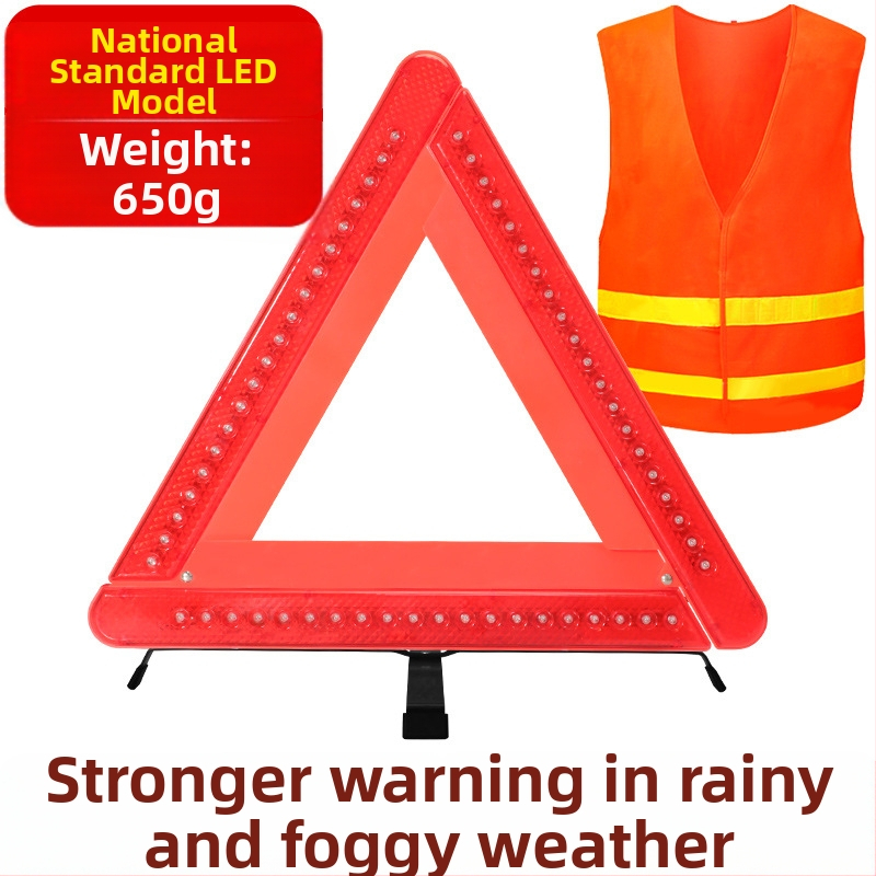 Trīs kāju auto brīdinājuma zīme, trijstūrveida atstarojošs PVC materiāls parkēšanai