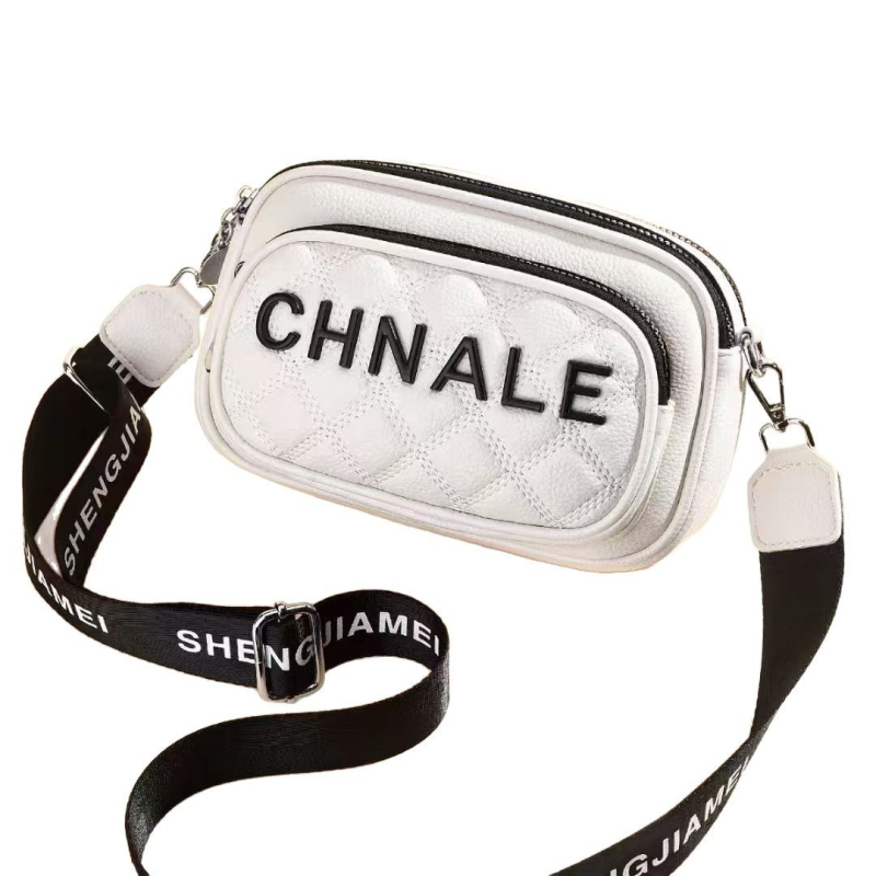 Geantă crossbody, formă pătrată, quilting diamant, broderie, piele PU moale, buzunar intern cu fermoar