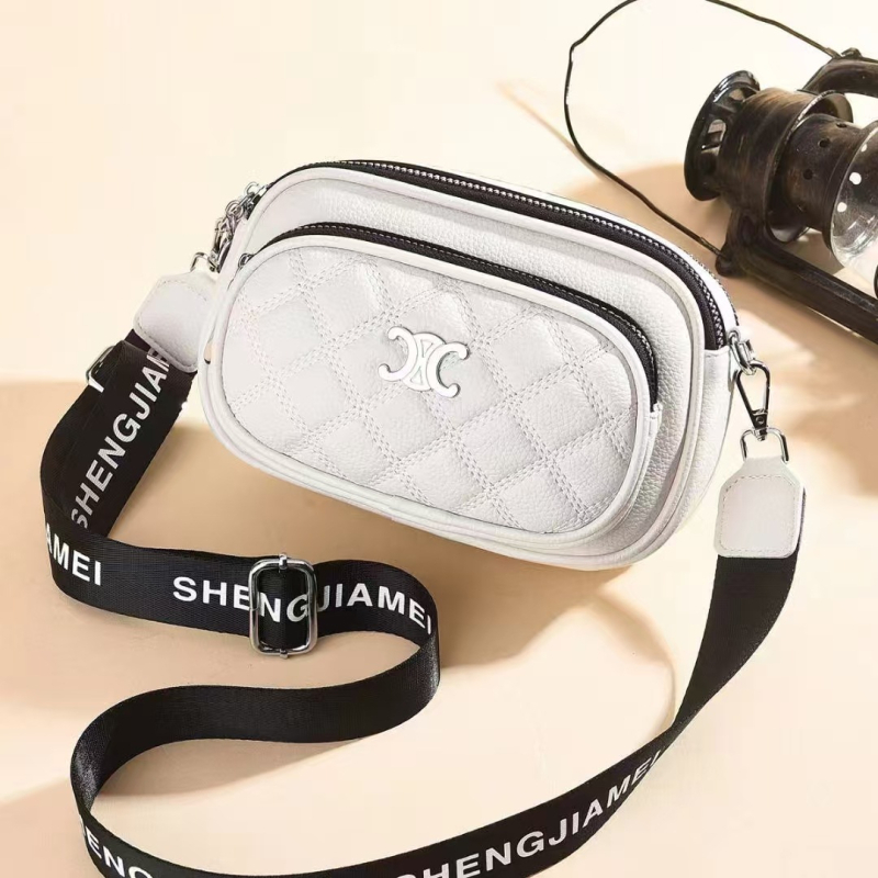 Geantă crossbody, formă pătrată, quilting diamant, broderie, piele PU moale, buzunar intern cu fermoar