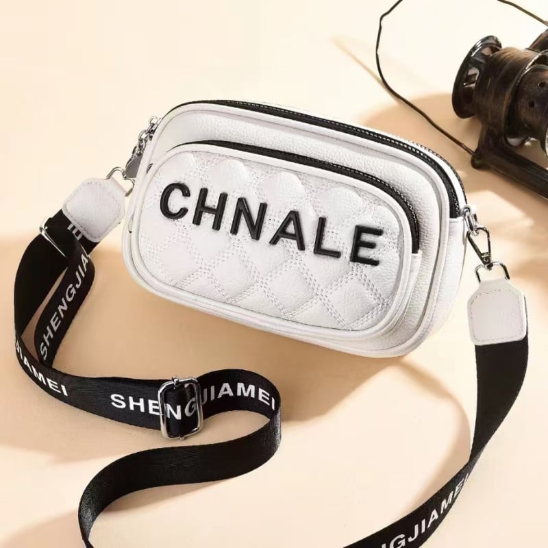 Geantă crossbody, formă pătrată, quilting diamant, broderie, piele PU moale, buzunar intern cu fermoar