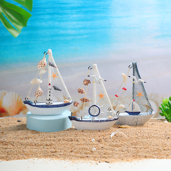 Mini model broda u mediteranskom stilu od sintetičke smole, marka Suojun, dekorativni komad s detaljama galeba i školjki