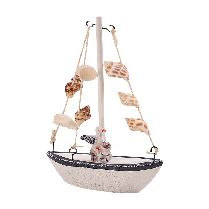 Mini model broda u mediteranskom stilu od sintetičke smole, marka Suojun, dekorativni komad s detaljama galeba i školjki
