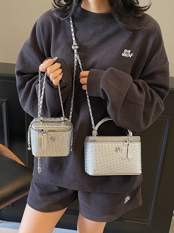 Geantă crossbody de tip cutie pentru femei, cu model țesut, PU, fermoar, capac, căptușeală poliester, o singură curea, potrivită pentru purtare zilnică, primăvara 2025.