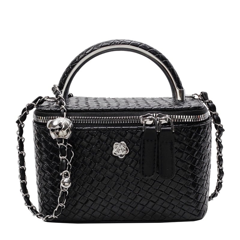 Geantă crossbody de tip cutie pentru femei, cu model țesut, PU, fermoar, capac, căptușeală poliester, o singură curea, potrivită pentru purtare zilnică, primăvara 2025.