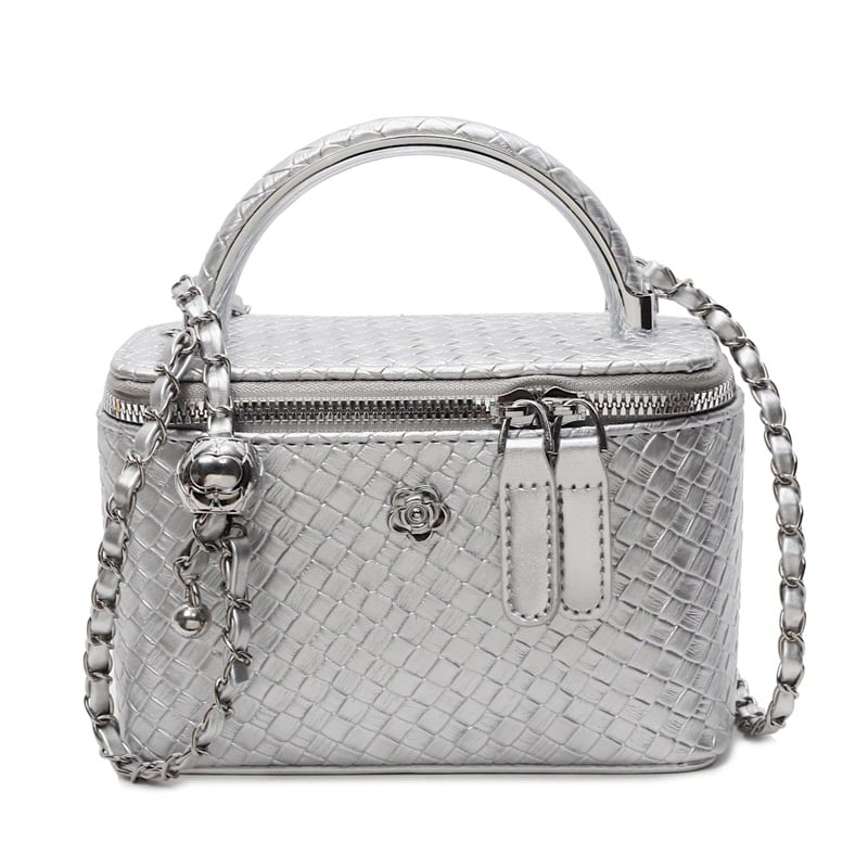 Geantă crossbody de tip cutie pentru femei, cu model țesut, PU, fermoar, capac, căptușeală poliester, o singură curea, potrivită pentru purtare zilnică, primăvara 2025.