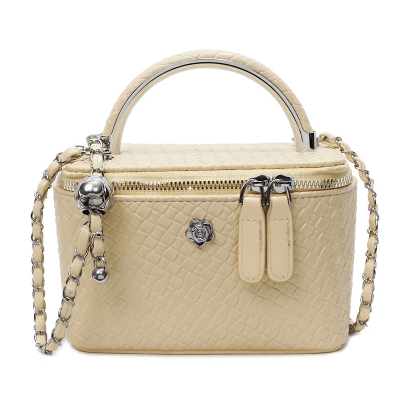 Geantă crossbody de tip cutie pentru femei, cu model țesut, PU, fermoar, capac, căptușeală poliester, o singură curea, potrivită pentru purtare zilnică, primăvara 2025.