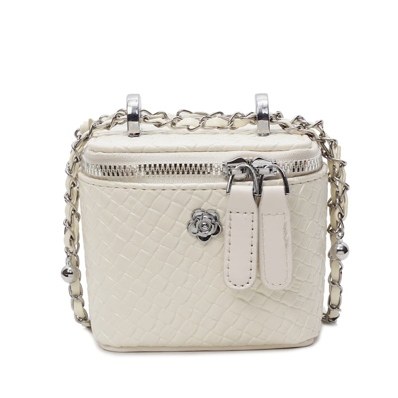 Geantă crossbody de tip cutie pentru femei, cu model țesut, PU, fermoar, capac, căptușeală poliester, o singură curea, potrivită pentru purtare zilnică, primăvara 2025.