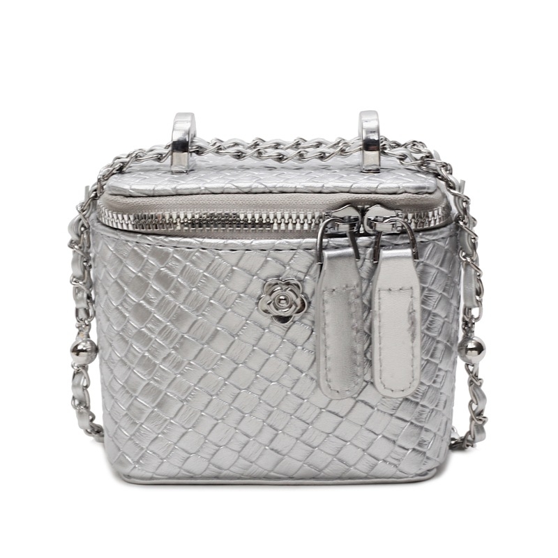 Geantă crossbody de tip cutie pentru femei, cu model țesut, PU, fermoar, capac, căptușeală poliester, o singură curea, potrivită pentru purtare zilnică, primăvara 2025.