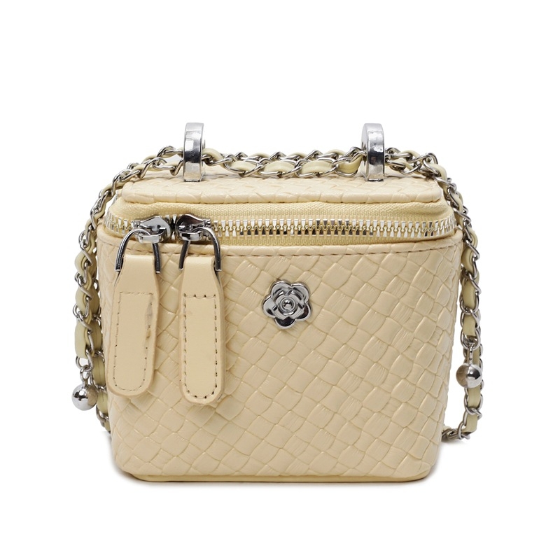 Geantă crossbody de tip cutie pentru femei, cu model țesut, PU, fermoar, capac, căptușeală poliester, o singură curea, potrivită pentru purtare zilnică, primăvara 2025.