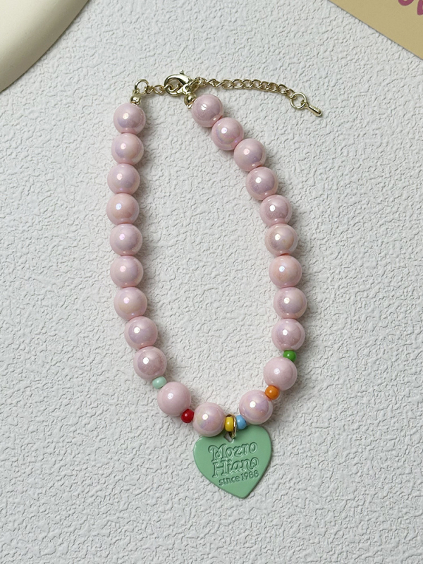 Dzīvnieku kaklarota kaķiem un suņiem - sirds kulons, rezīna pērlītes, elastīga, princeses stils, mīlestības raksts