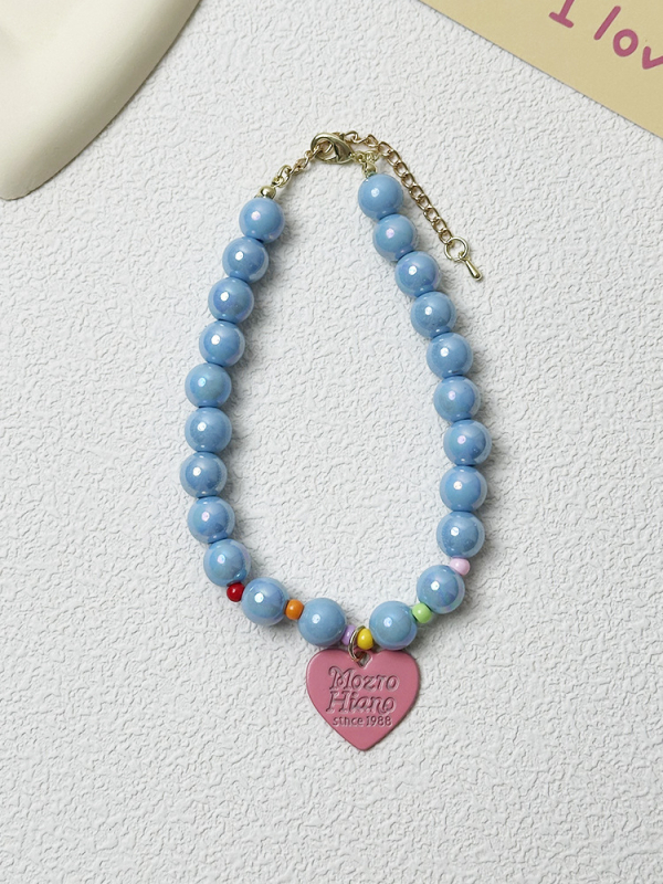 Dzīvnieku kaklarota kaķiem un suņiem - sirds kulons, rezīna pērlītes, elastīga, princeses stils, mīlestības raksts