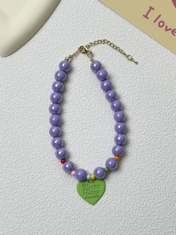 Dzīvnieku kaklarota kaķiem un suņiem - sirds kulons, rezīna pērlītes, elastīga, princeses stils, mīlestības raksts