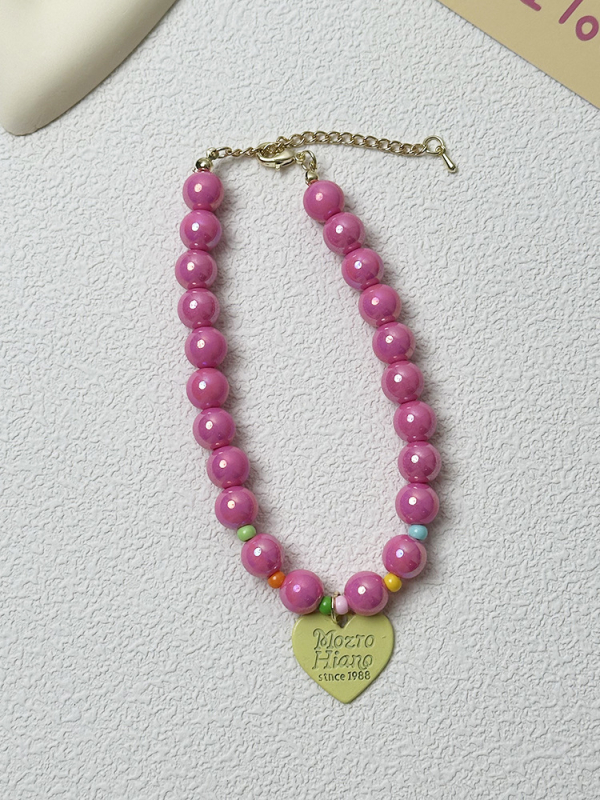 Dzīvnieku kaklarota kaķiem un suņiem - sirds kulons, rezīna pērlītes, elastīga, princeses stils, mīlestības raksts