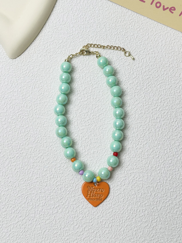 Dzīvnieku kaklarota kaķiem un suņiem - sirds kulons, rezīna pērlītes, elastīga, princeses stils, mīlestības raksts