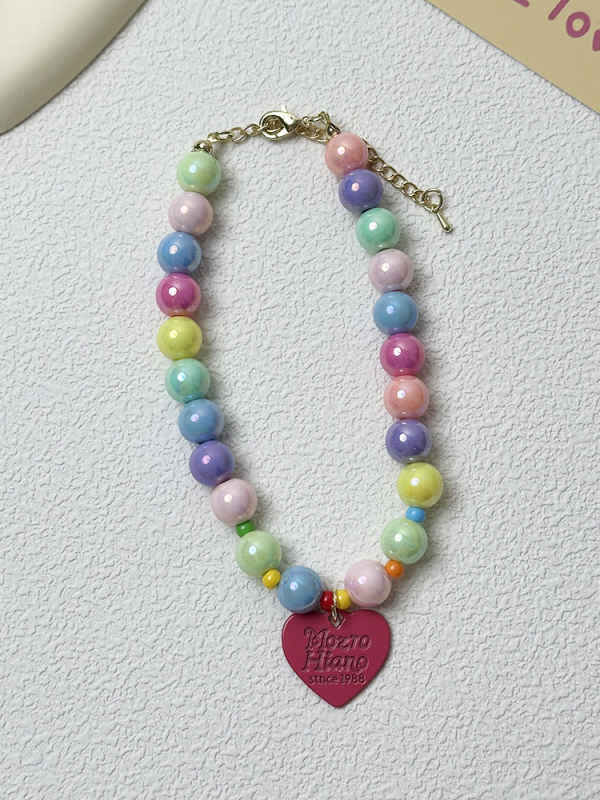 Dzīvnieku kaklarota kaķiem un suņiem - sirds kulons, rezīna pērlītes, elastīga, princeses stils, mīlestības raksts