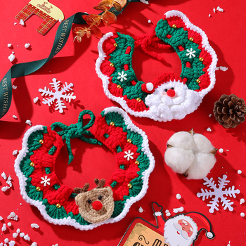 Colier-bib de Crăciun pentru pisici, reglabil, tricotat, model Cartoon, material lână