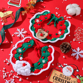 Colier-bib de Crăciun pentru pisici, reglabil, tricotat, model Cartoon, material lână