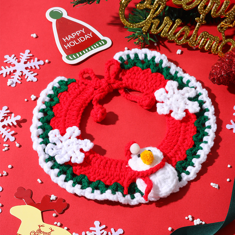 Colier-bib de Crăciun pentru pisici, reglabil, tricotat, model Cartoon, material lână