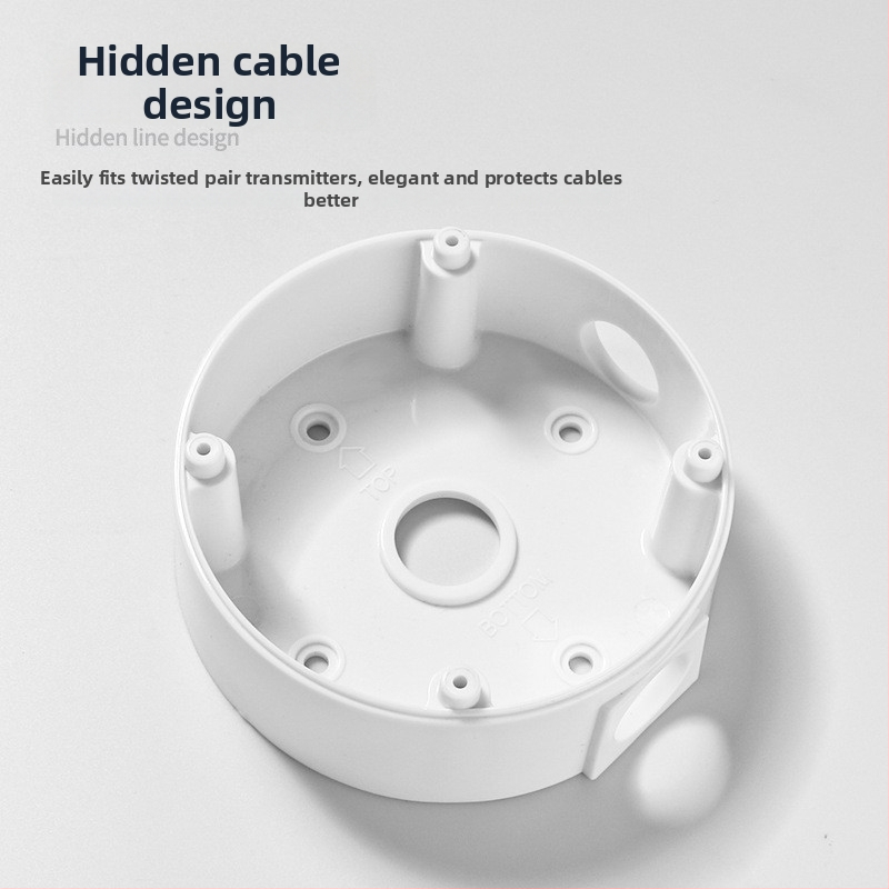 ABS plastmasas puslodes griestu montāžas stiprinājums novērošanas kamerām ar pamata plāksni un kabeļu pārvaldības kasti