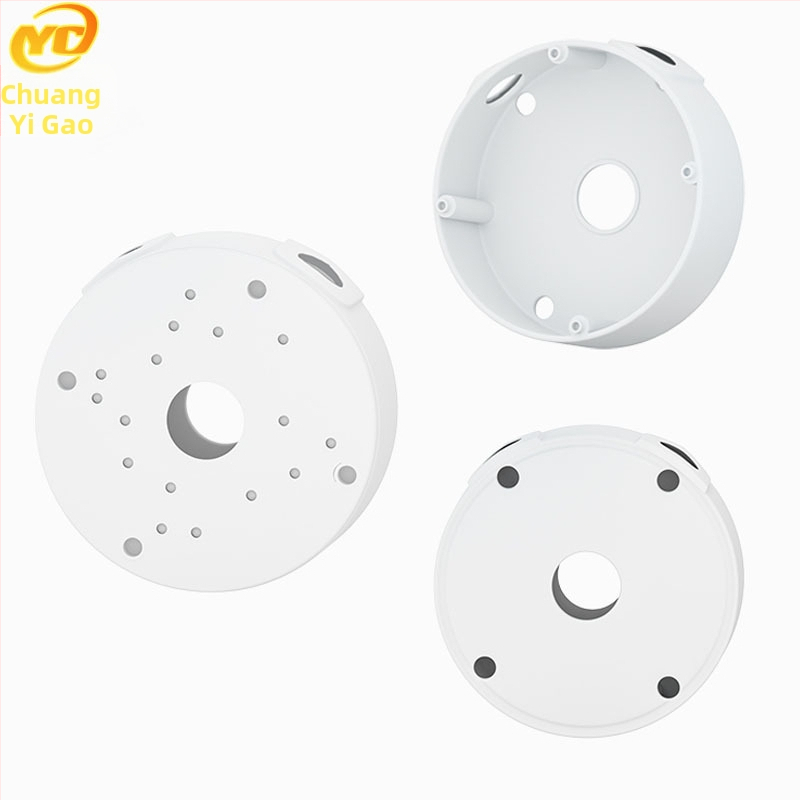 ABS plastmasas puslodes griestu montāžas stiprinājums novērošanas kamerām ar pamata plāksni un kabeļu pārvaldības kasti