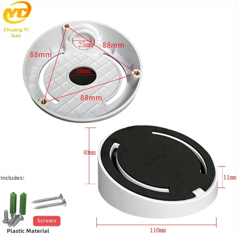 ABS пластмасов полусферичен таванен монтаж за охранителна камера с базова плоча и кутия за скриване на кабели