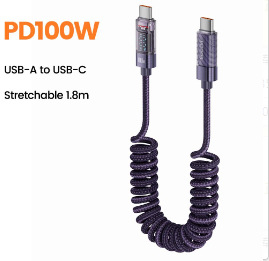 Toocki USB-C kabel s dvostrukim C iz aluminijske legure, digitalni zaslon, PD 100W, duljina 1,8 m