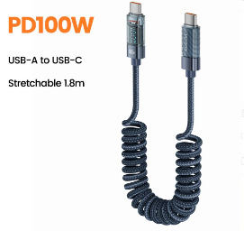Toocki USB-C kabel s dvostrukim C iz aluminijske legure, digitalni zaslon, PD 100W, duljina 1,8 m