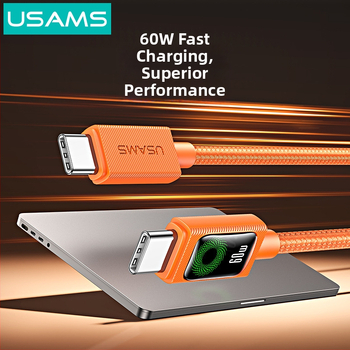 USB-C nabíjací kábel, pletený, 60W PD rýchle nabíjanie, dĺžka 1–2 m