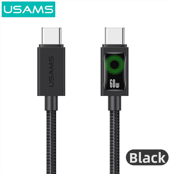 USB-C nabíjací kábel, pletený, 60W PD rýchle nabíjanie, dĺžka 1–2 m