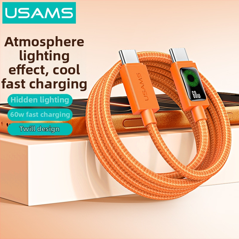 USB-C nabíjací kábel, pletený, 60W PD rýchle nabíjanie, dĺžka 1–2 m