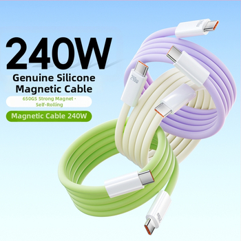 Silikónový magnetický dátový kábel pre rýchle nabíjanie, 240W, rozhrania Lightning a Type-C, jeden konektor