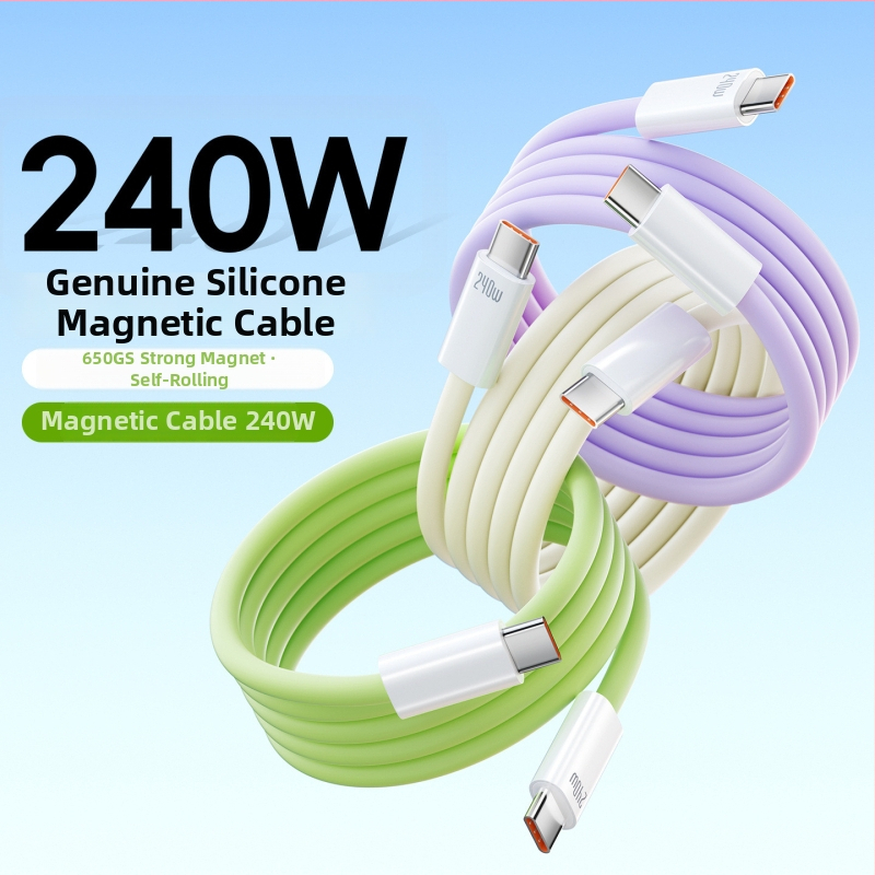 Silikónový magnetický dátový kábel pre rýchle nabíjanie, 240W, rozhrania Lightning a Type-C, jeden konektor