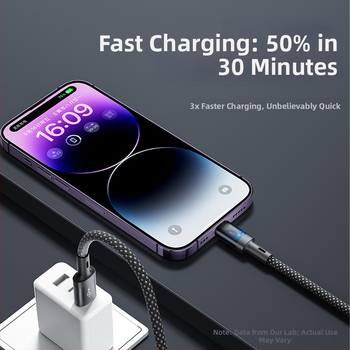 3-в-1 кабел за зареждане с Lightning, USB-C и Micro USB – плетен, 100W максимум, LED индикатор, с един конектор