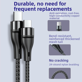 PD60W Type-C плетен кабел за данни и зареждане, Бързо зареждане, с един конектор